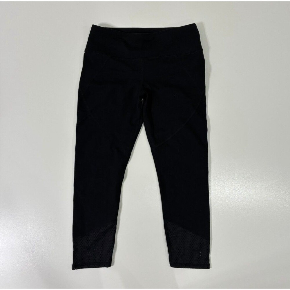 Lucy Womens Black Capri Leggings Mesh Panel Active Crop Pants Size M